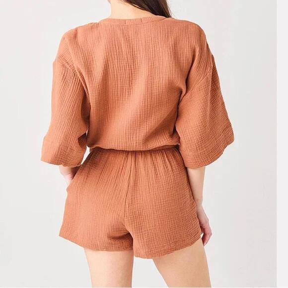 NWT REVOLVE Z Supply Zephyr Gauze Romper Brown Medium Size - Picture 2 of 8